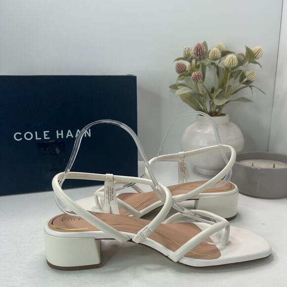 Cole Haan Calli Thong Block Heel Slip On Sandal Egret Leather Women 9.5 Tried On - Picture 6 of 11